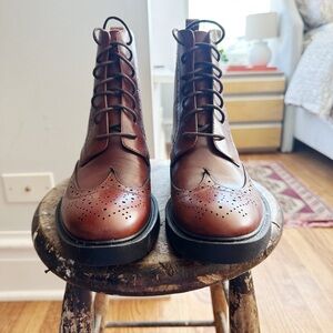 Women's Genuine Leather Wing Tip Brogues Lace-Up Ankle Boots Oxfords size 39